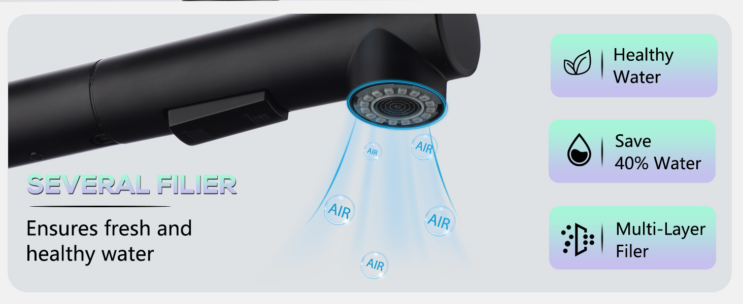 Змішувач кухонний з висувною лійкою, чорний, з двома режимами струменя, 360° обертання, з нержавіючої сталі