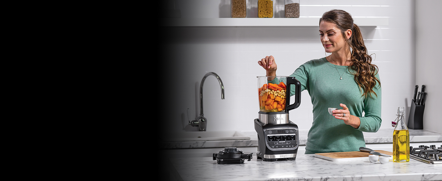 Ninja Foodi Hot & Cold Blender with Auto-iQ Programs - 1.7L Glass Jug, 1000W, Includes Masher & Cleaning Brush