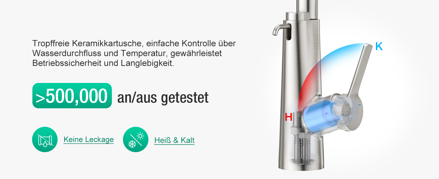 Змішувач для кухні CREA Wasserfall з висувною лійкою, нержавіюча сталь, з дозатором мила, поворотний на 360°, 4 режими струменя, водоспадний ефект