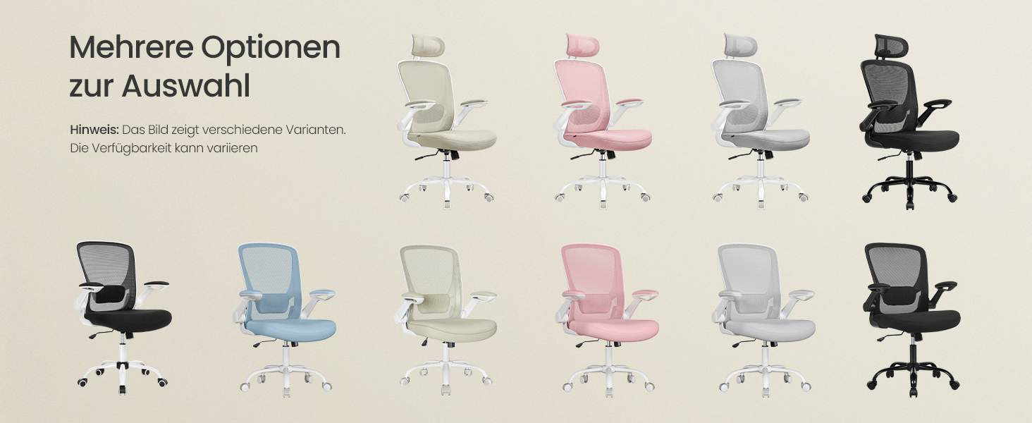 Офісне крісло SONGMICS з ергономічною спинкою з сітки, підтримкою попереку та підголівником, функцією гойдання, сидіння 53 см, відкидні підлокітники, для офісу та спальні, для студентів, чорне