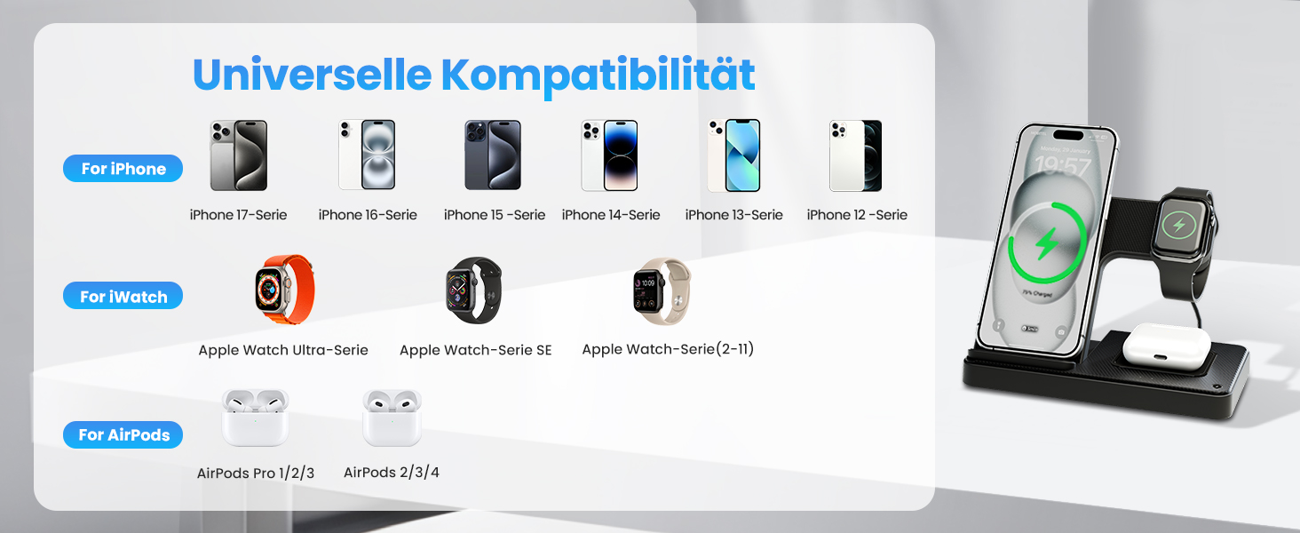Бездротова зарядна станція 3-в-1 15W для iPhone 17 Pro Max/Plus, Apple Watch Ultra/SE, AirPods Pro (Рожева) A03