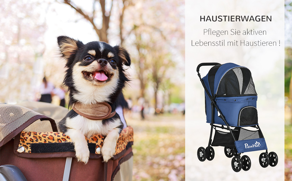 Візок для собак PawHut, складаний, з подушкою, для котів та собак, 4 колеса, сітчасте вікно, місткий, матеріал 600D Oxford (Блакитний)