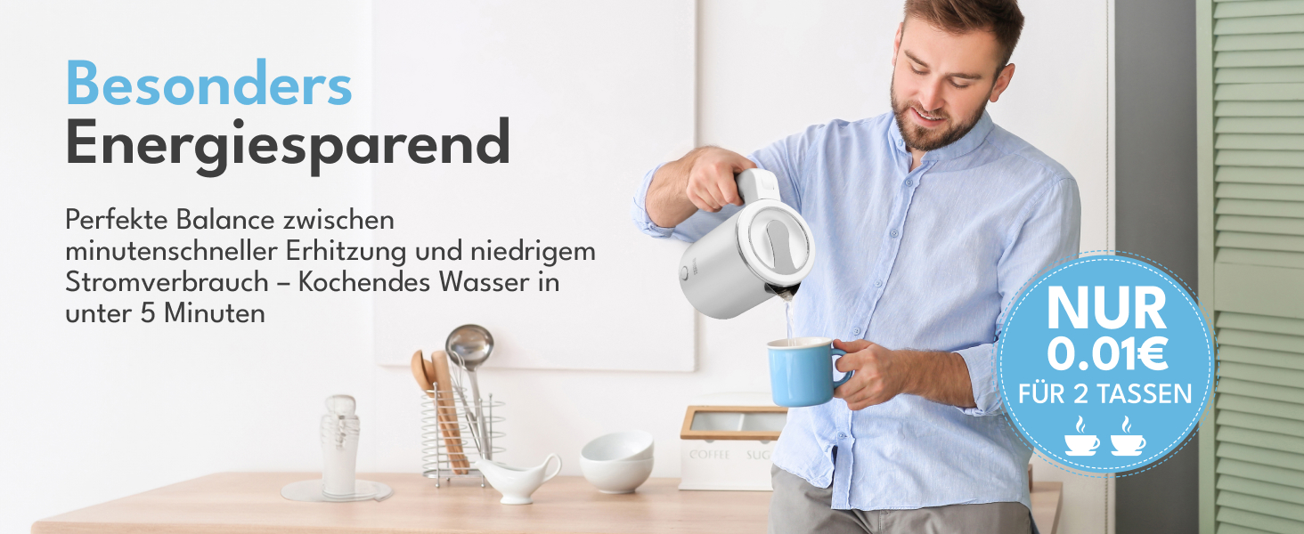 Електричний чайник для подорожей LEBENLANG з нержавіючої сталі, 500 мл, без BPA, 600W, білий, для кемпінгу та подорожей