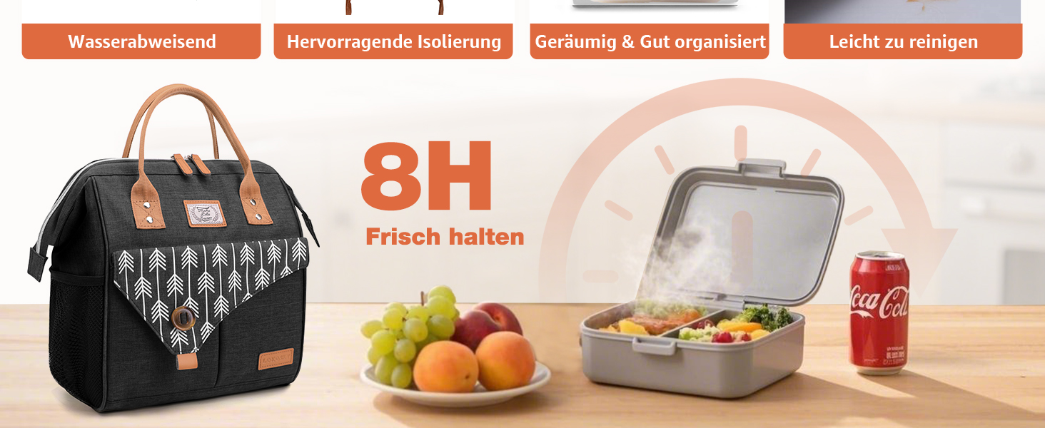 Термосумка Lekesky для жінок: ізольована ланч-бокс, 11л, чорна