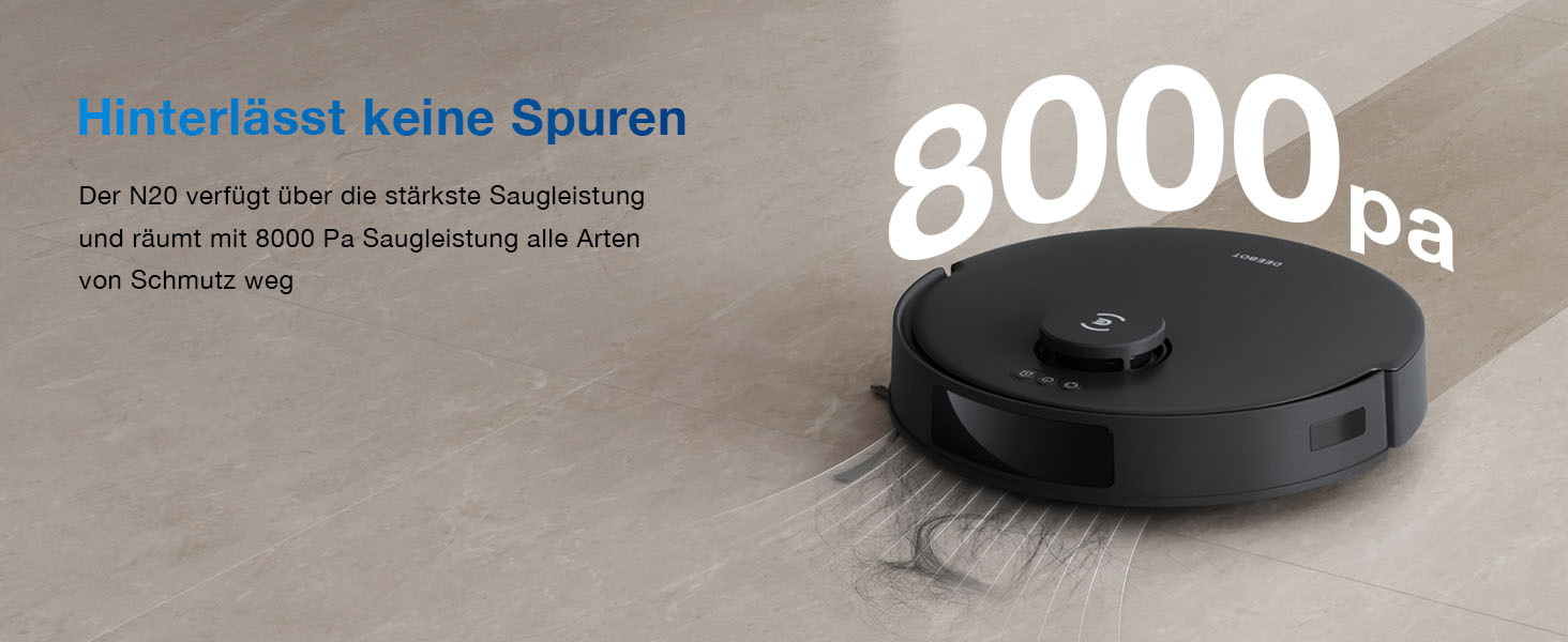 Робот-пилосос ECOVACS DEEBOT N20 Pro Plus: потужність 8000Pa, функція миття, бездротова станція PureCyclone, захист від заплутування волосся, до 300 хвилин роботи, білий/чорний