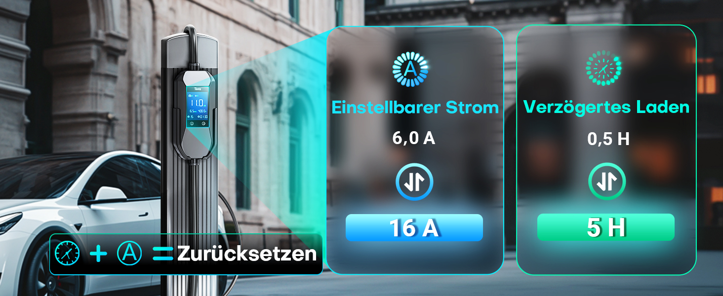 Зарядний пристрій для електромобіля Tera Mobile Wallbox 11 кВт, Тип 2, CEE 16A, IP66, 3 фази, 7.5м, цифровий дисплей (Tesla Model Y/3, ID.3/4/5, MG4, EX30)
