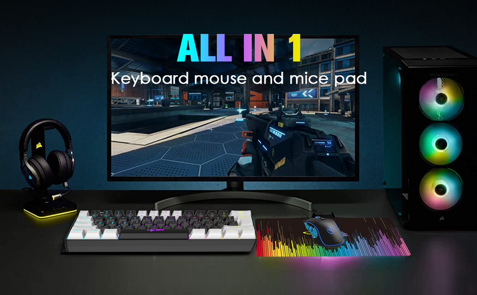 Ігрова комбінація клавіатури та миші XINMENG з RGB-підсвічуванням, миспад, 3600 DPI, серія Panda, для PS4/Windows/PC/Mac/Laptop, чорний