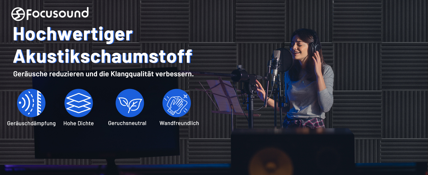 Акустичний поролон для звукоізоляції, панелі шумопоглинаючі 30x30x2.5 см з клейкою основою, набір 52 шт для студії звукозапису та домашнього кінотеатру