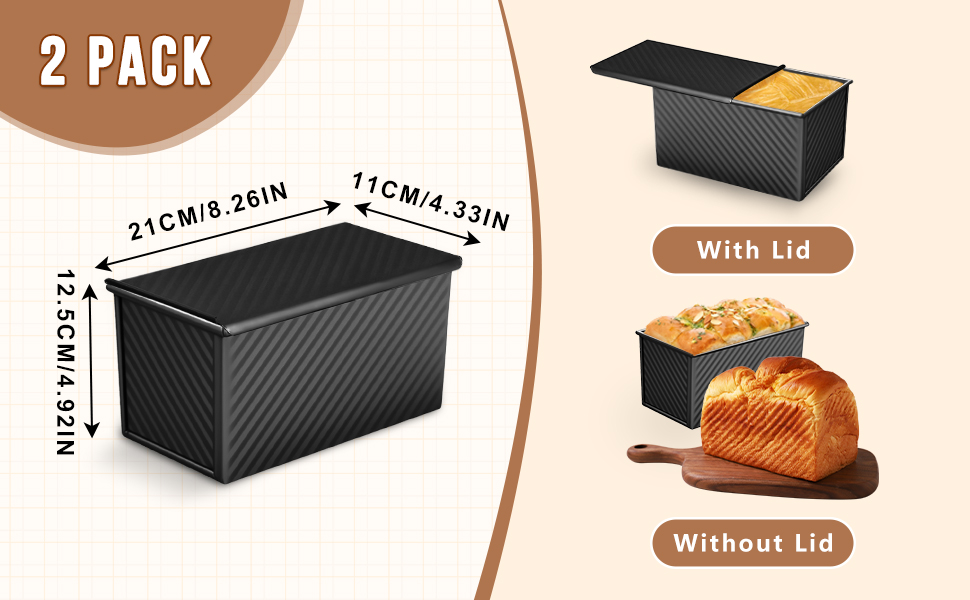 Форма для випічки хліба 2 шт з кришкою, антипригарна, 450г (1lb), для тостів, сендвічів, кексів (Чорна)