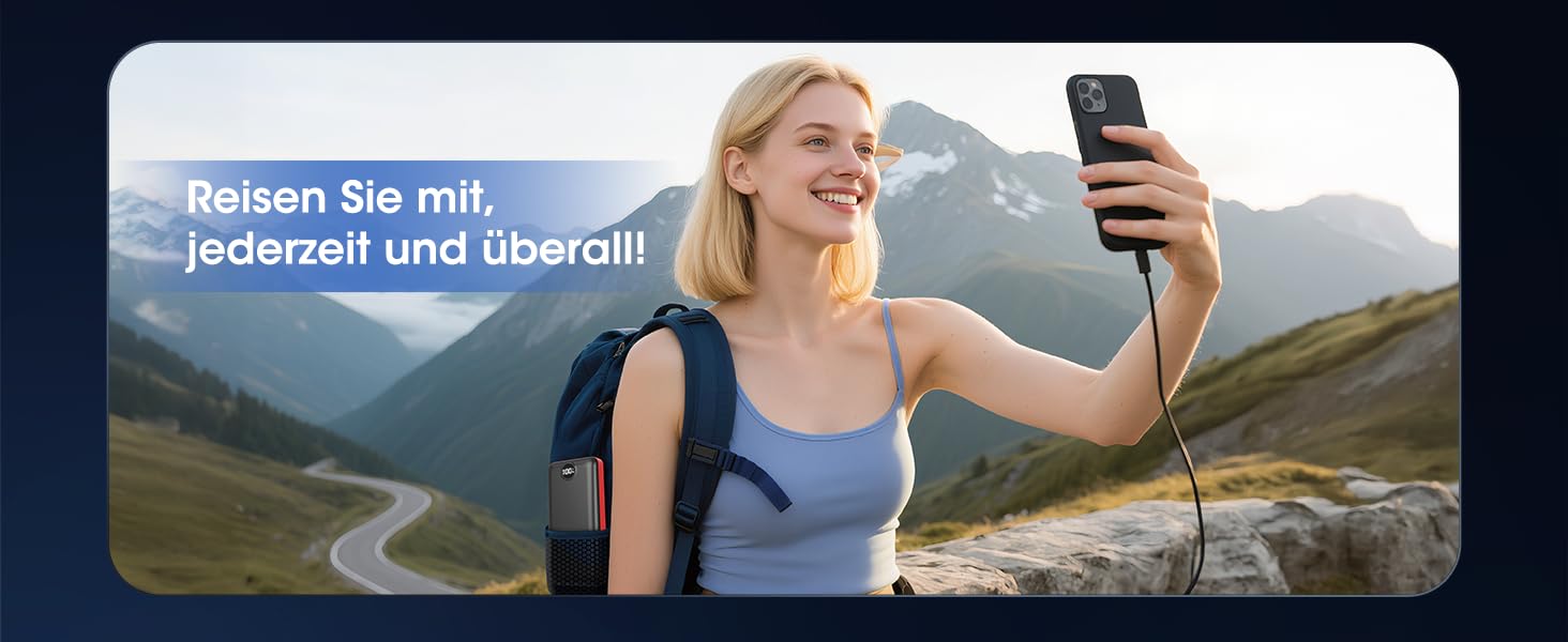 Power Bank 50000mAh з 3 кабелями, швидка зарядка 22.5W, USB-C, LED дисплей, чорний