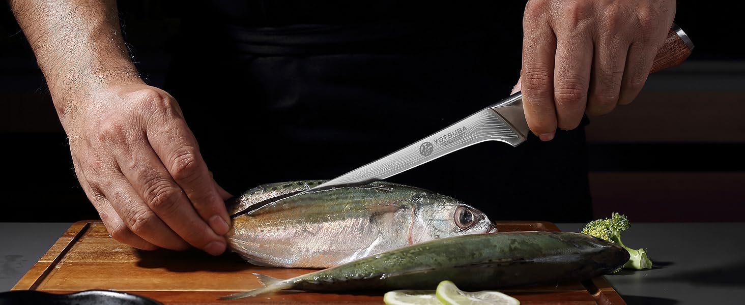 Японський кухонний ніж YOTSUBA 22 см - професійний шеф-ніж з високоякісної нержавіючої сталі з ергономічною ручкою, 18 см ніж для філетування