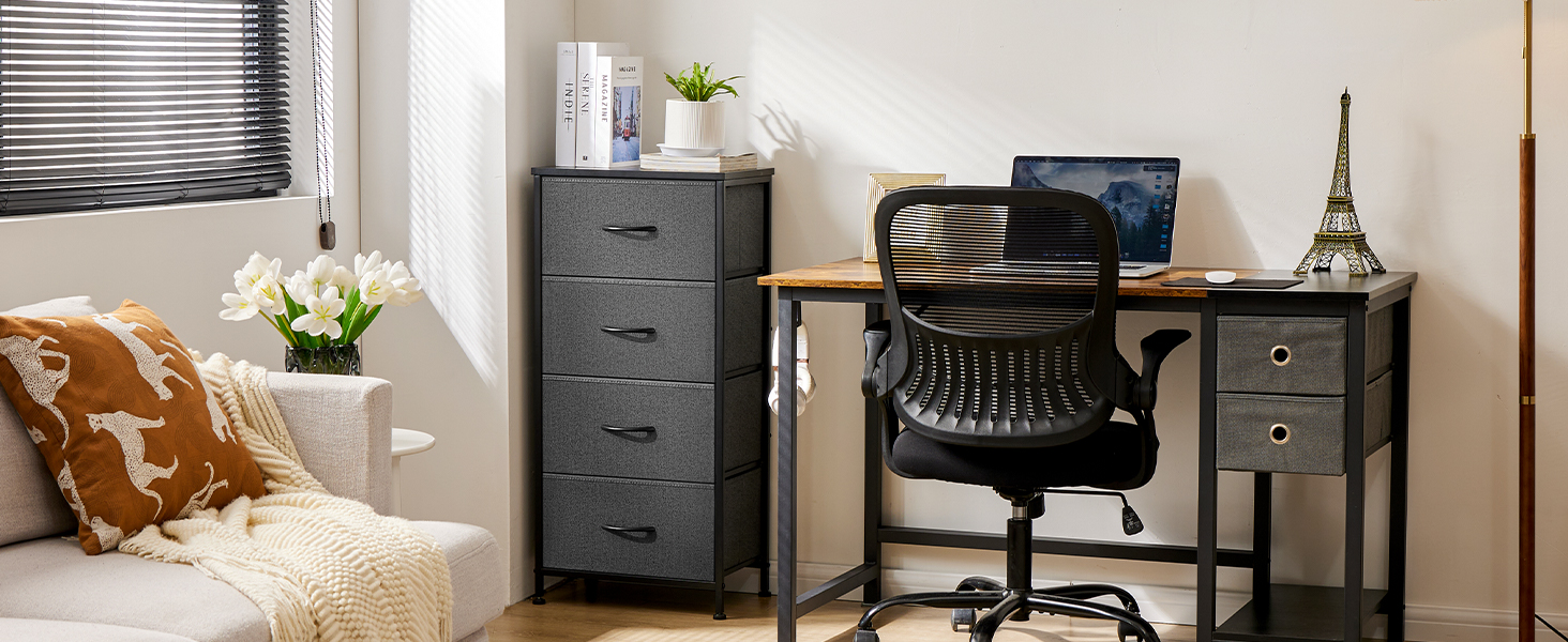 DUMOS Chest of Drawers with Drawers - Chests of Drawers & Sideboards for Bedrooms Suitable, Chest of Drawers with 9 Drawers, Fabric Chest of Drawers with Sturdy Steel Frame, Ideal for Bedroom, Living Room (Black) (4 Drawers Gray)