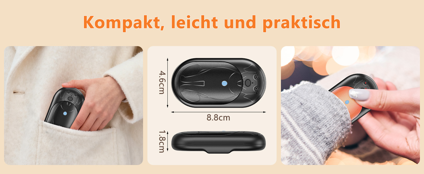 Електричні грілки для рук 6000mAh (2 шт.) - багаторазові, USB-C, 3 режими нагріву, подарунок для жінок, чоловіків, дітей, для катання на лижах, піших прогулянок, чорний