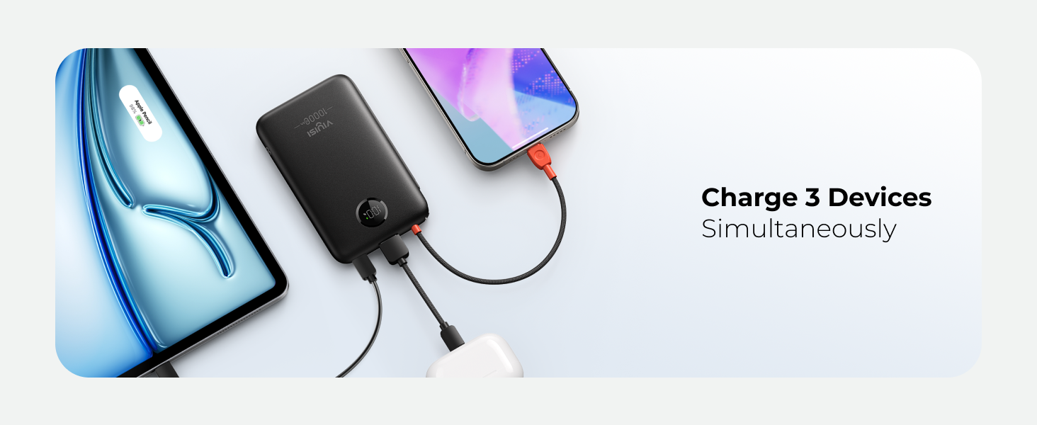 Повербанк VIYISI 10000mAh ультратонкий із вбудованим кабелем USB-C, рожевий