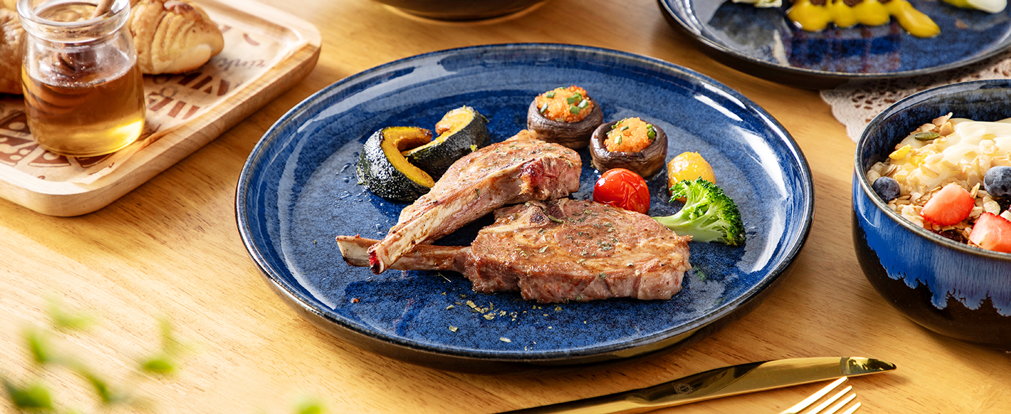 Vancasso Starry 24-Piece Blue Stoneware Dinnerware Set for 6 - Complete Tableware Set with Plates, Bowls
