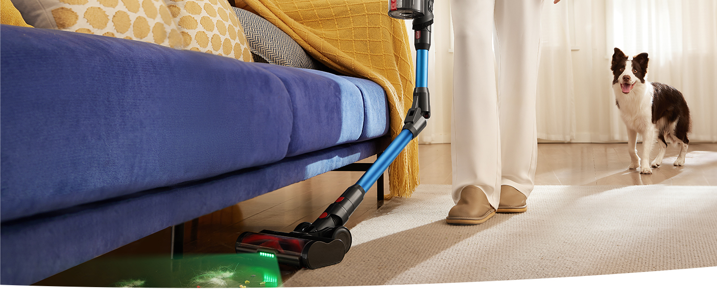 Бездротовий пилосос Proscenic P16 з акумулятором, 55 кПа, 550 Вт, 65 хв, гнучкий гофрований з'єднувач, GreenEye, щітка Anti-Tangle, для килимів, твердих поверхонь, шерсті домашніх тварин, автосалонів, блакитний