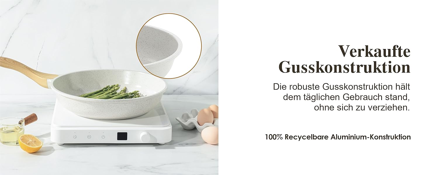 Сковорода SENSARTE 28 см з антипригарним покриттям, швейцарське гранітне покриття, для приготування омлетів, сумісна з газовою та індукційною плитами, без PFOA/PTFE/PFAS, білий колір