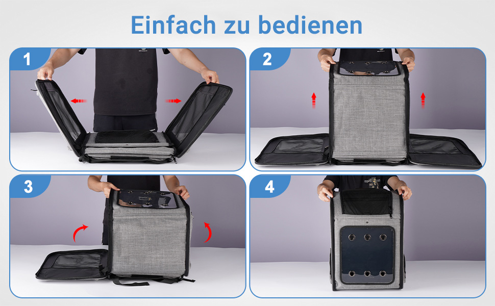 Транспортна переноска для собак та котів великого розміру з колесами, складана, рюкзак для собак до 15 кг, з прозорим вікном, сірого кольору