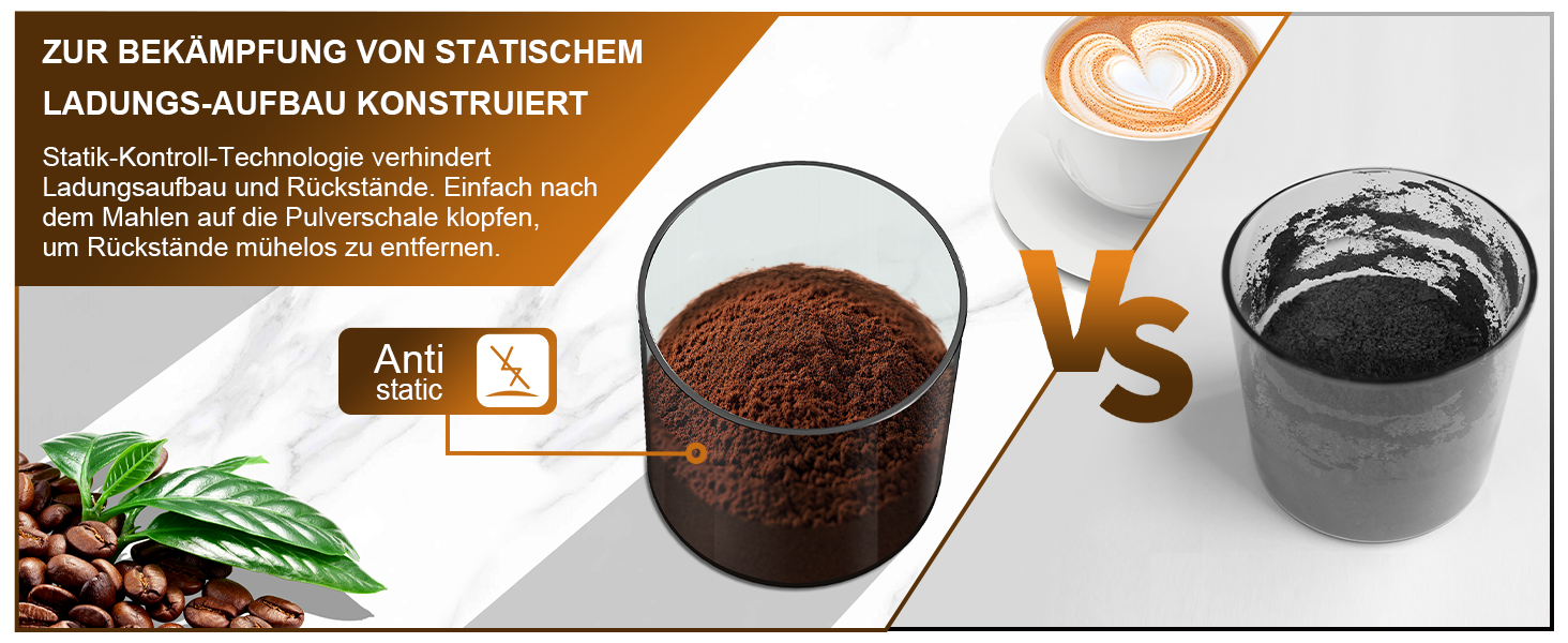 Електрична кавомолка з конічним жорнами – 25 ступенів помолу для еспресо, фільтр-кави, френч-прес, сенсорне управління, антистатична, чорна