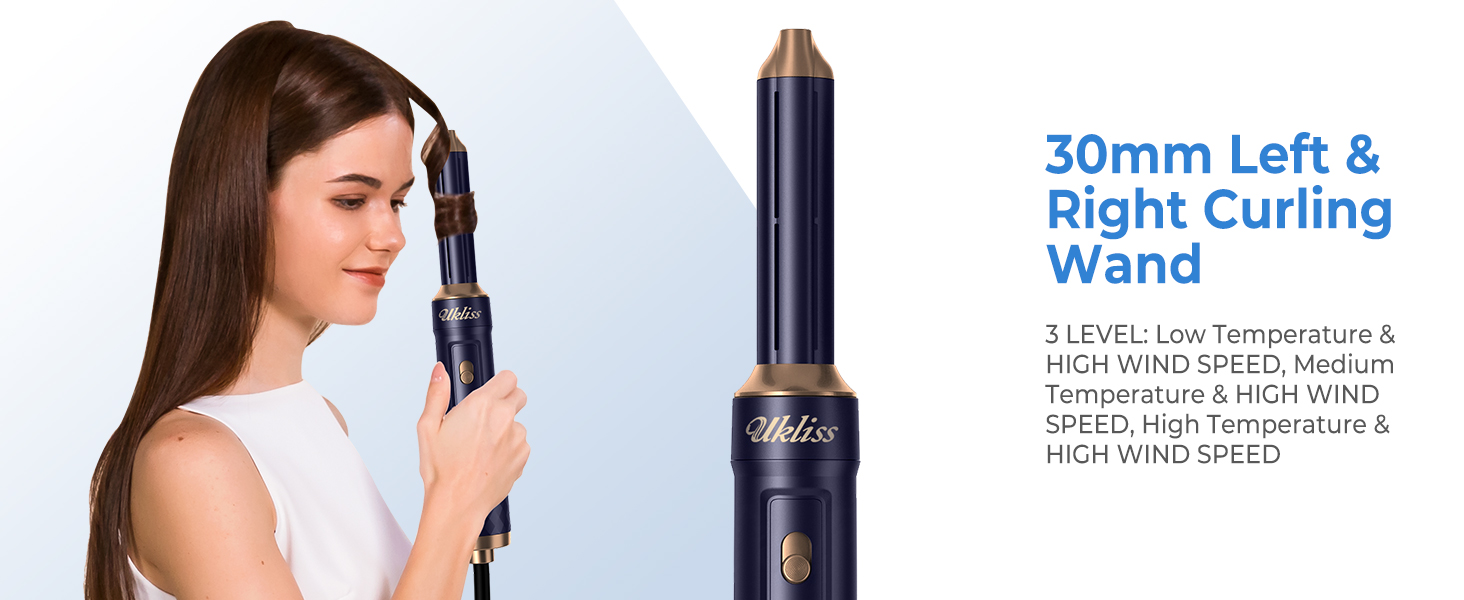 Фен-щітка UKLISS Pro 6-в-1: стайлер для волосся, об'єм, локони, сушка, термощітка, білий/блакитний