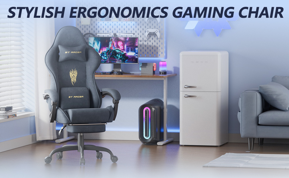 Геймерське крісло Ferghana Ergonomisch LW210: Сіре, з підголівником, підтримкою спини, підлокітниками та підставкою для ніг