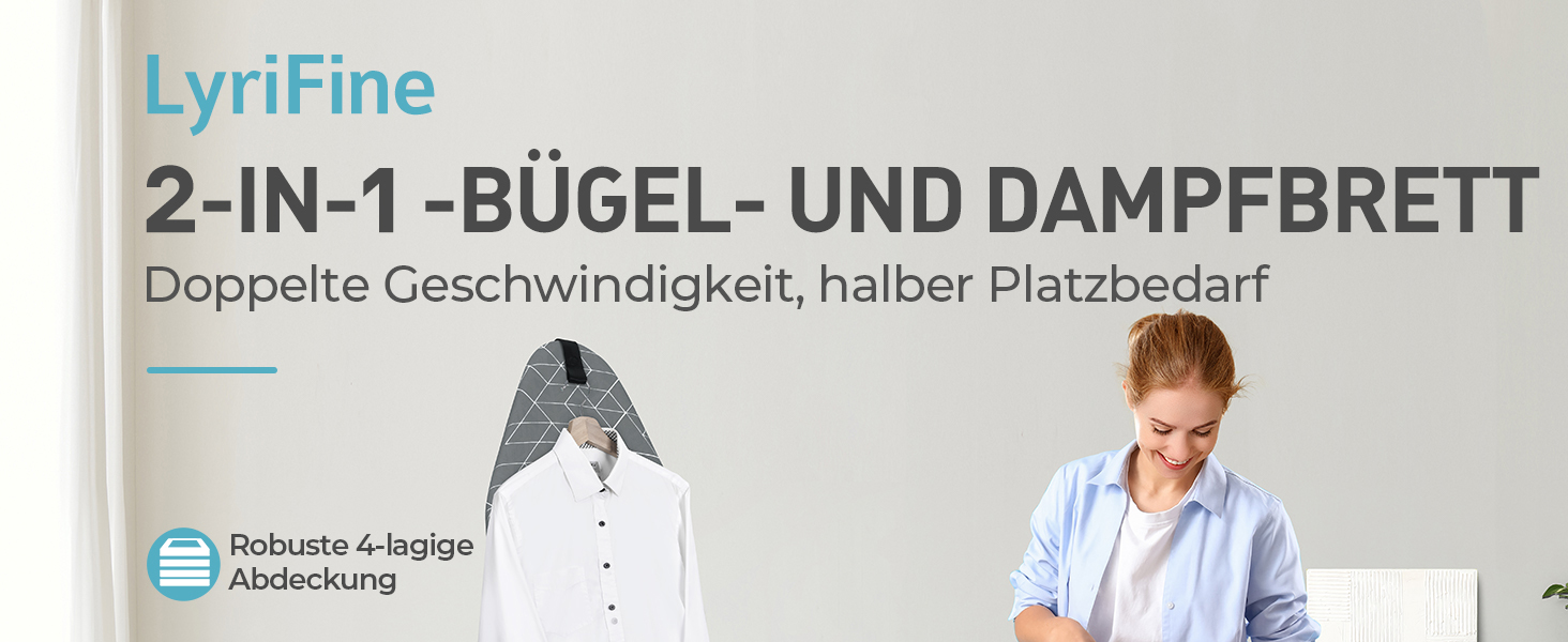Прасувальна дошка LyriFine 2-в-1 для прасування з парою та звичайного прасування, сіра