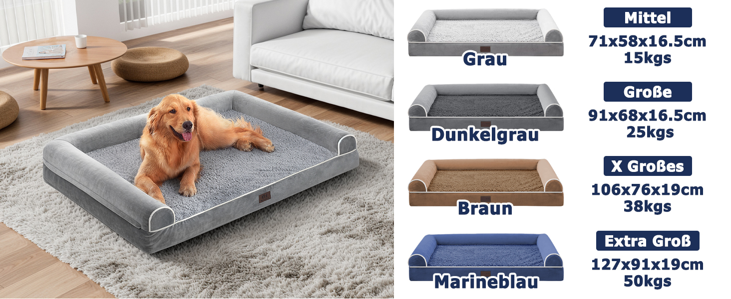 WESTERN HOME Dog Bed Dog Basket Large Dogs Orthopedic Dog Bed Dog Sofa Waterproof 106x76x10cm Dog Beds with Washable Cover Dog Basket Large Dogs, Grey