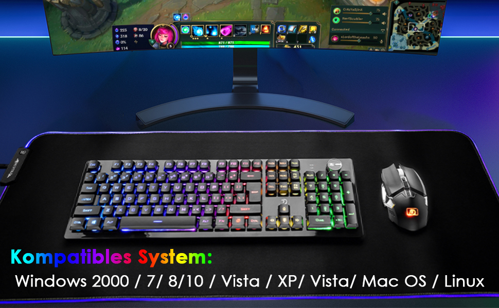 FELiCON Набір комбо для бездротової клавіатури та миші, 4800mAh, RGB-підсвічування, 16 режимів, керування кнопками, ергономічний дизайн, 7 кольорів, чорний K&M