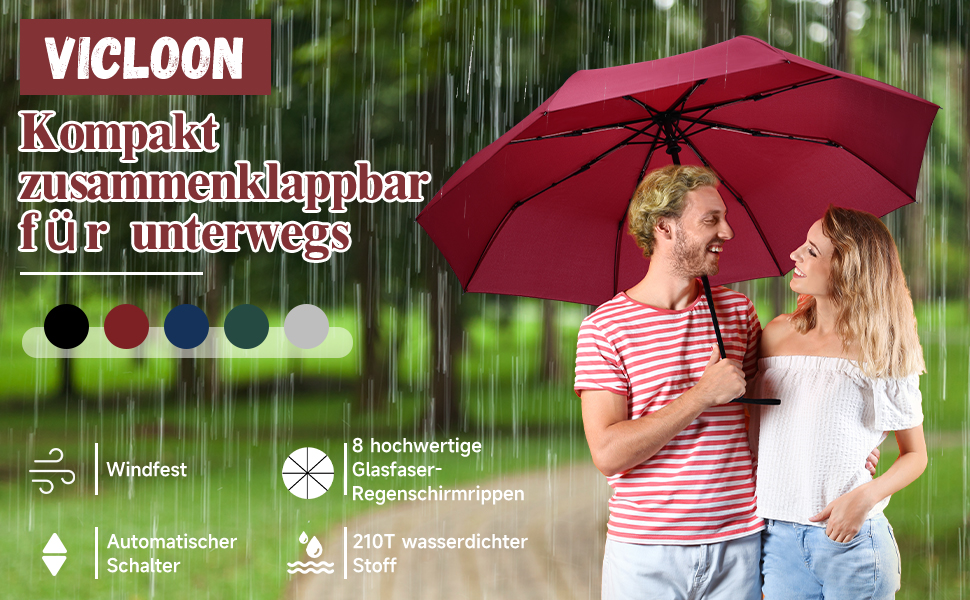 Зонт автоматичний Vicloon, 8 спиць, компактний, водовідштовхувальний, для подорожей та гольфу, темно-зелений