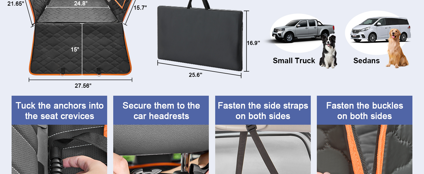Захист для сидіння автомобіля для собак - килимок для заднього сидіння з жорстким дном, 181 кг, водовідштовхувальний, з сіткою, чорний, для позашляховиків та пікапів, розмір L (147x75 см)