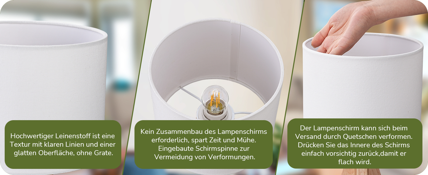 Настільна лампа EDISHINE 2 шт. з дерева, LED, з абажуром з льону кольору бежевого, патрон E27, з лампочкою, вінтажний дизайн, для спальні, вітальні, подарунок