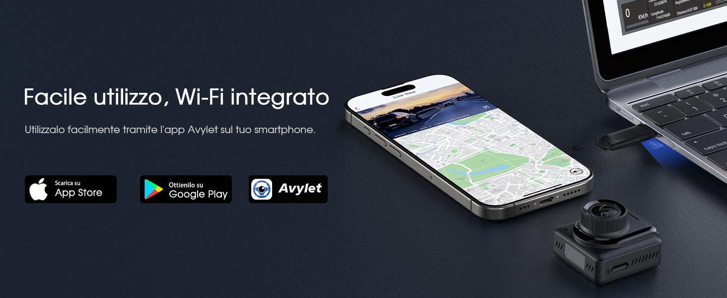 Відеореєстратор Avylet 2K Wi-Fi з GPS, IPS-дисплеєм, нічним баченням та паркуванням 24/7