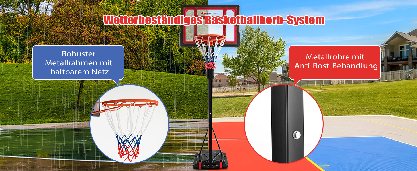 COSTWAY Adjustable Height Basketball Stand - Outdoor Basketball Hoop with Stand & Wheels, Weighted Base, Mobile Basketball System for Kids & Teens - Includes Ball & Pump