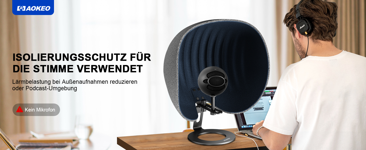 Акустичний ізоляційний екран для мікрофона AOKEO, поп-фільтр та звукопоглинаючий щит, регульований