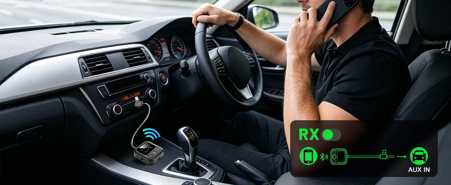 Bluetooth-адаптер 6.0 2-в-1 для літака та авто: ресивер та трансмітер для навушників, AirPods та колонок