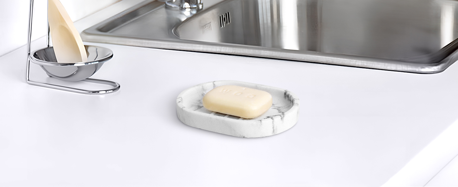 Підставка для мила Luxspire з кераміки, антиковзаюча, білий мармур, для ванної кімнати, душу та кухні