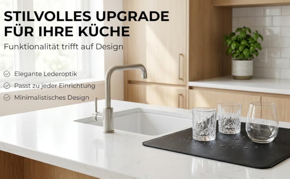 Килимок для сушіння посуду LULEY® 40x50 см чорний - швидковисихаючий килимок з діатоміту та штучної шкіри, антиковзкий, для кухні, мийки, раковини