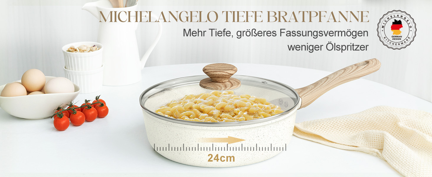 Сковорода з антипригарним покриттям Michelangelo з кришкою 28 см, глибока сковорода з кришкою, сковорода для тушкування 28 см, індукційна сковорода з антипригарним покриттям з м'якою бакелітовою ручкою, підходить для індукційних плит, чорна