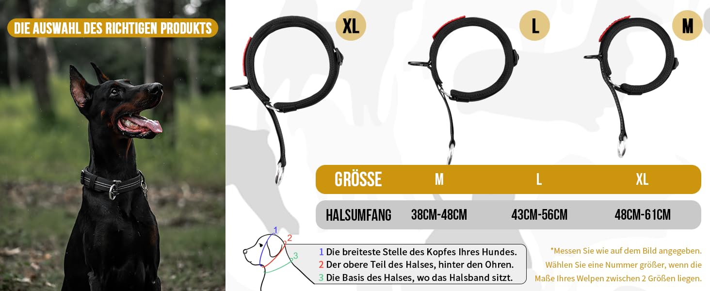 Нашийник для собак OneTigris Zug-Stopp, м'який, широка стрічка з відбиваючими елементами, чорний, XL, для середніх та великих собак