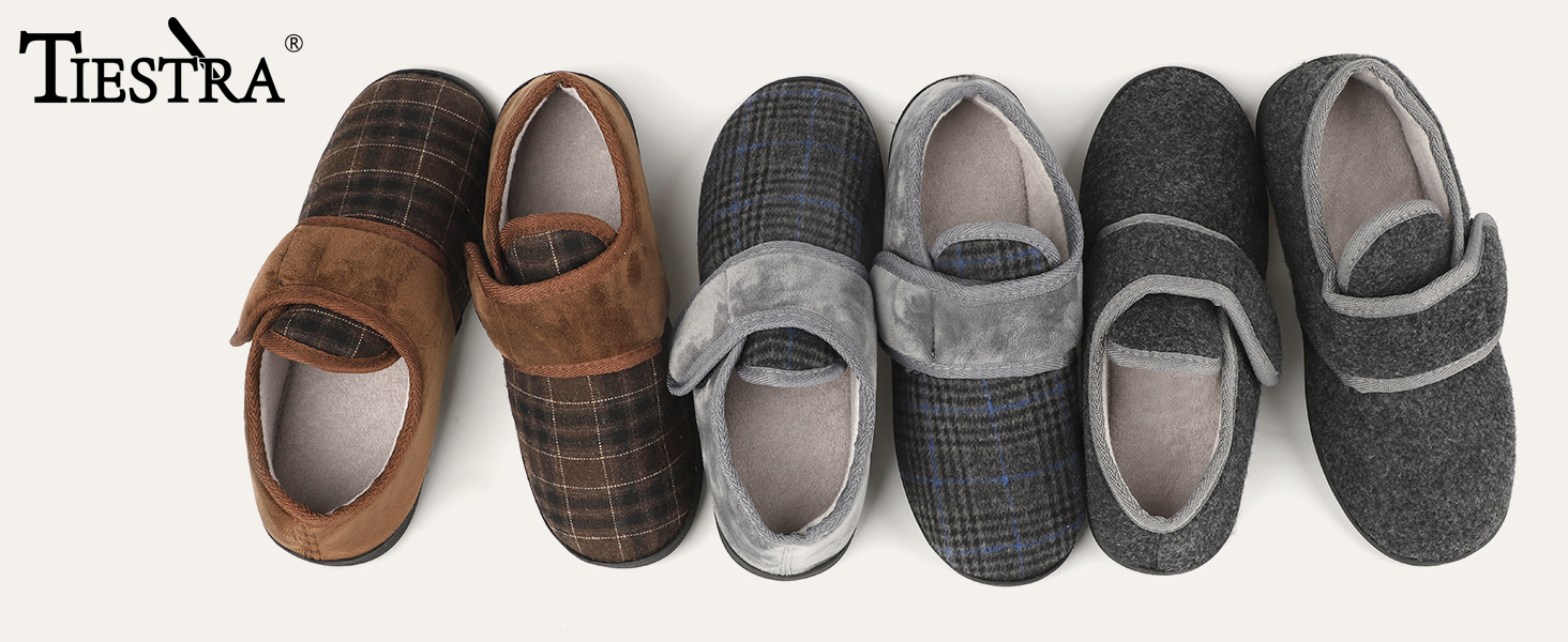 Тапочки чоловічі TIESTRA з термопресом для діабетиків, широка стопа, з підошвою з memory foam, чорні, розмір 41-47 (EU 45)