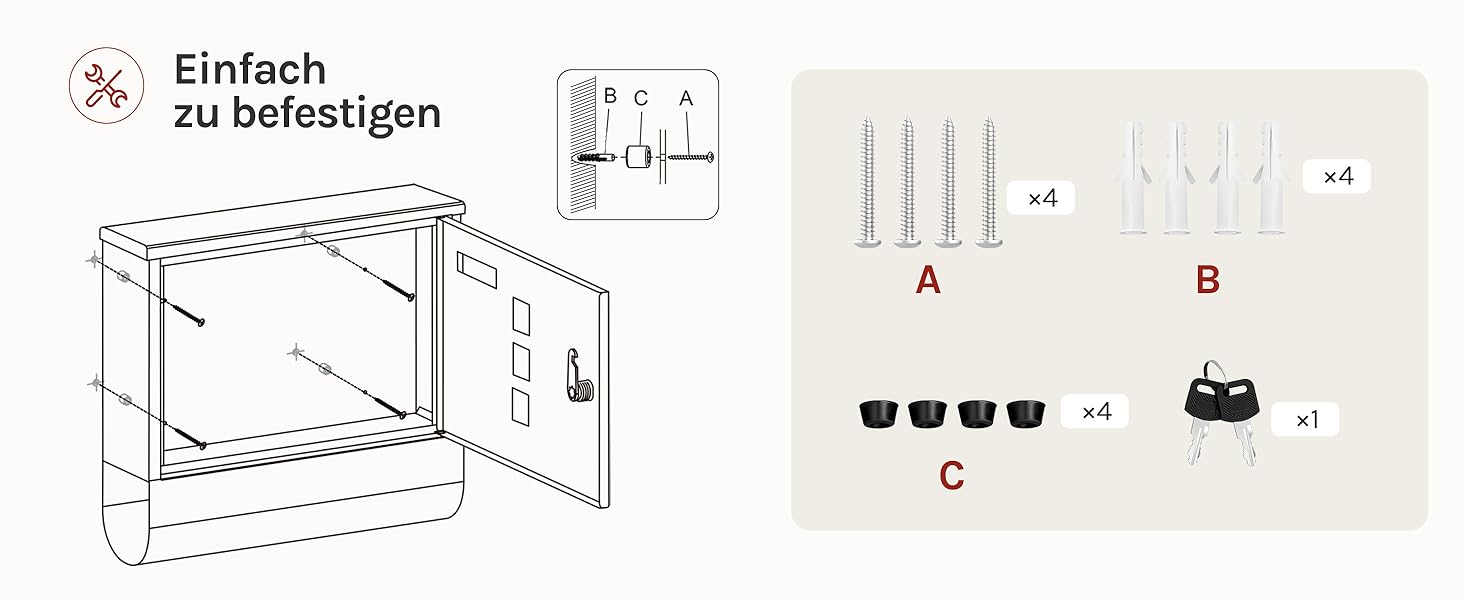 Поштовий ящик WOLTU з газетницею та оглядовим вікном, персоналізований, настінний, з замком та 2 ключами, сірий, 37x37x10.5 см