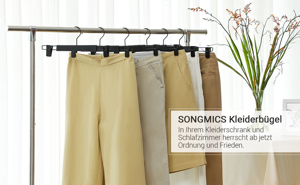 Набір вішалок для штанів та спідниць SONGMICS (12 шт), пластикові плієри з затискачами, поворотний гачок 360°, 35 см, чорні, CRP02BK12