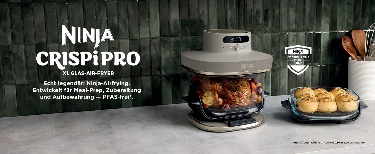 Скляна аерофритюрниця Ninja CRISPi PRO XL з 5 функціями, колір Stone Gold