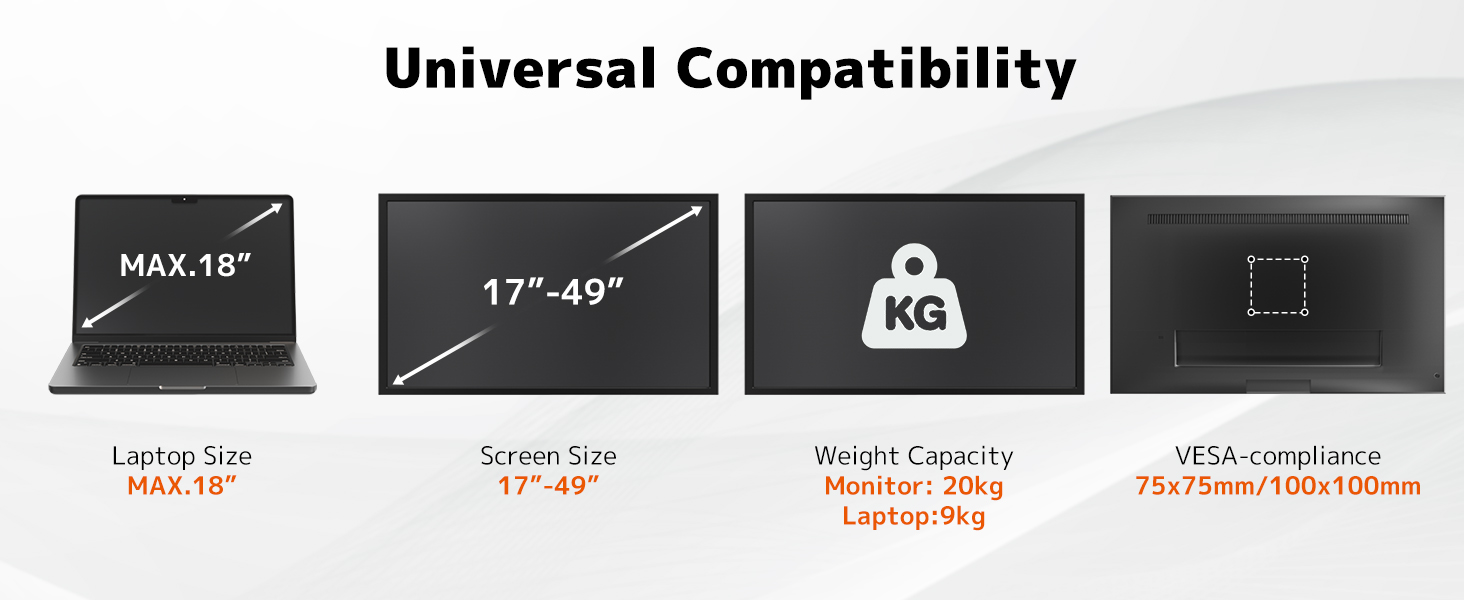 Кріплення для монітора PUTORSEN з регульованою по висоті та поворотною платформою для моніторів 17-49 дюймів та ноутбуків до 18 дюймів, VESA 75/100 мм, 81.8 см