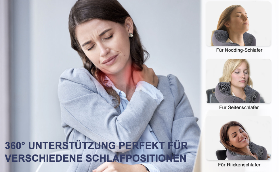 Подушка для шиї у подорожах: м'яка піна пам'яті, бавовна, U-подібна форма, з чохлом, для автомобіля, літака, офісу (сіра)