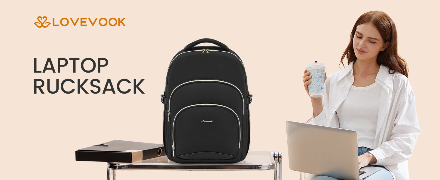 LOVEVOOK Рюкзак для жінок, 15.6 дюймів, водонепроникний, для школи, підлітка, елегантний, для роботи, навчання, подорожей, універсальний, чорно-бежево-коричневий