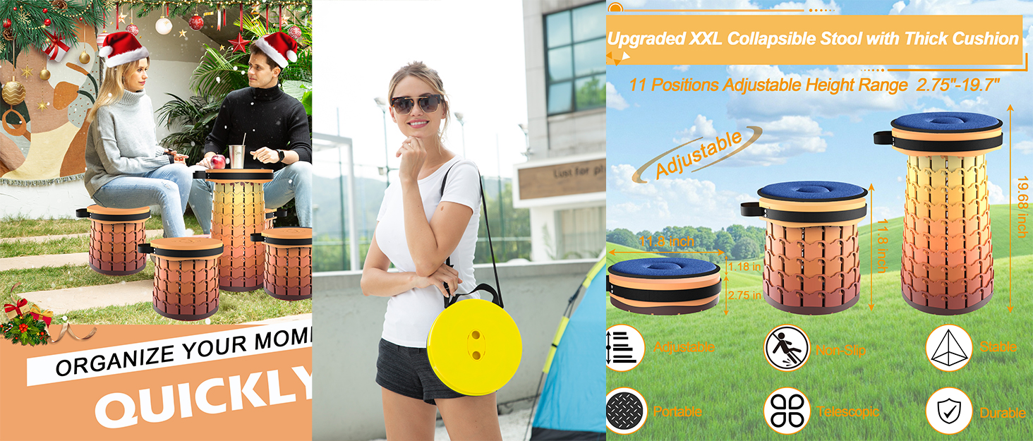 Зручний розкладний стілець Alevmoom з подушкою, телескопічний, для риболовлі та відпочинку на природі, чорний (50см, 450кг)