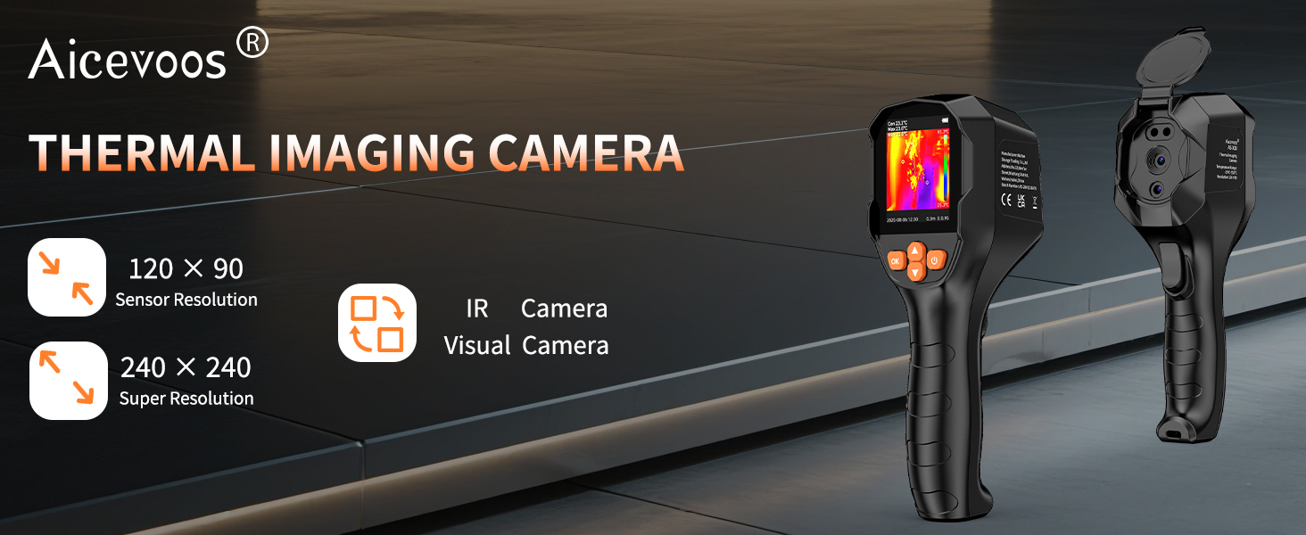 Тепловізор SuperIR 240x240: Тепловізійна камера з інфрачервоним термометром та видимим зображенням, 25 Гц, -18°C до 550°C