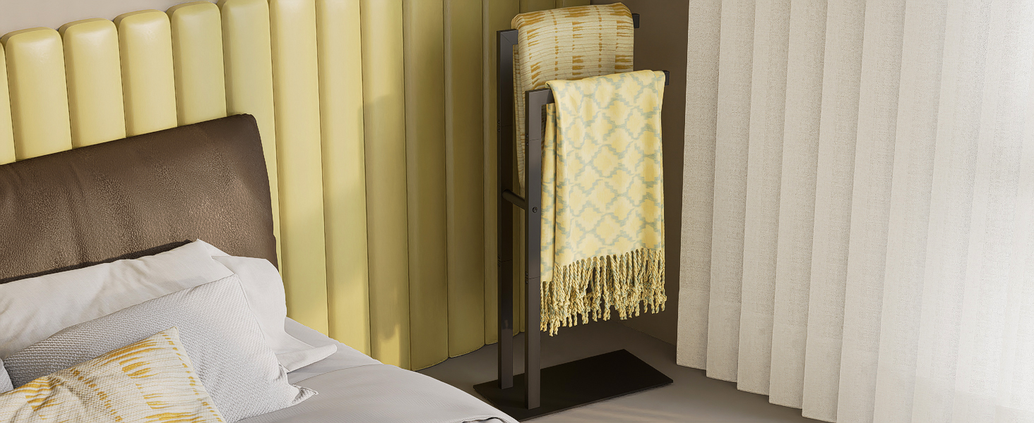 Підставка для рушників Yawinhe freestanding, підлоговий тримач для рушників та одягу з нержавіючої сталі, 2 стійки, чорний, 40x20x80см, SMJ003B