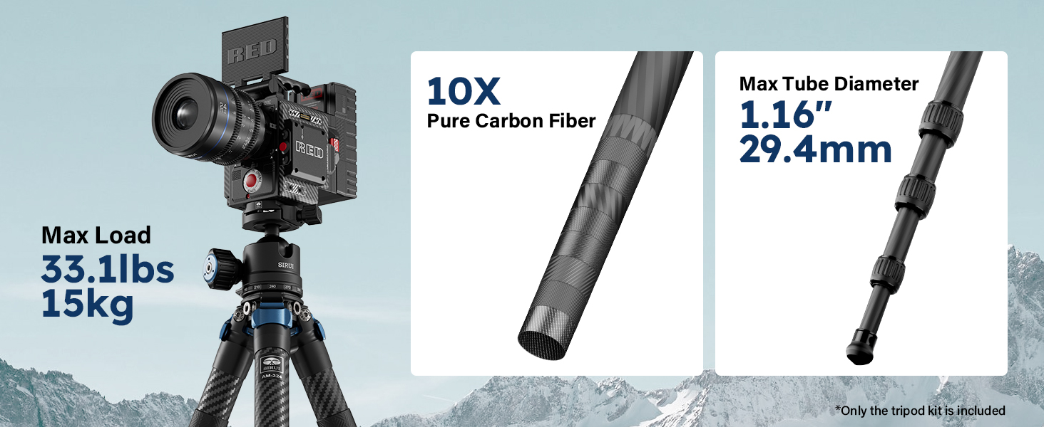Штатив SIRUI AM-284 з вуглецевого волокна 130 см + Kugelkopf KS-30. Професійний компактний штатив для камери, швидка заміна, вантажопідйомність до 15 кг